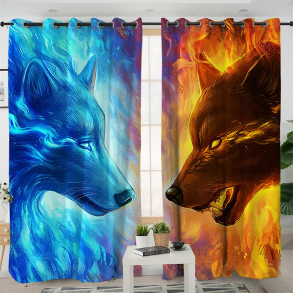 Fire and Ice Wolves Native American Design Window Living Room Curtain no link - Image 3