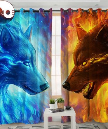 Fire and Ice Wolves Native American Design Window Living Room Curtain no link