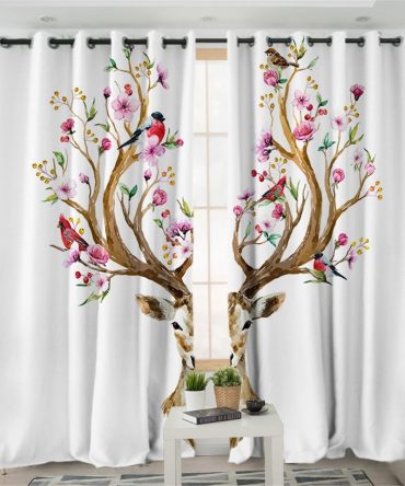 Floral Moose Elk Native American Living Room Curtain