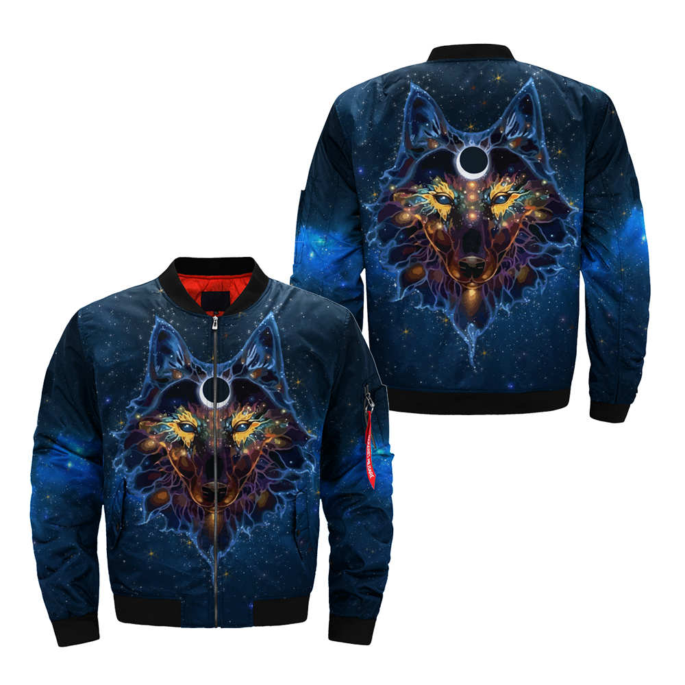 Galaxy Art Wolf Native American Bomber Jacket