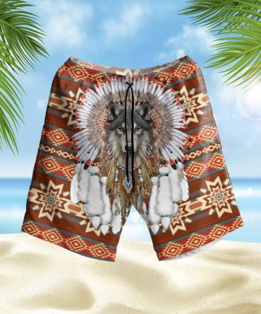Pattern Red Wolf Hawaiian Shorts