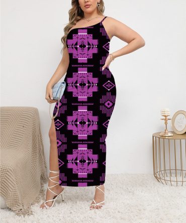 Pattern Native Oblique-Shoulder Exposure Dress With Side Split