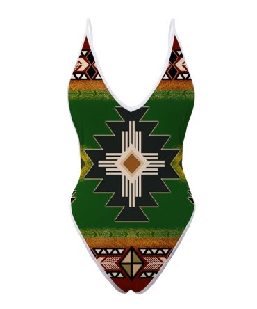 Southwest Green Symbol Native American Women?s One Piece High Cut Swimsuit