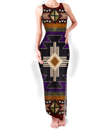 Pattern Native Round Neck Double Slit Sundress