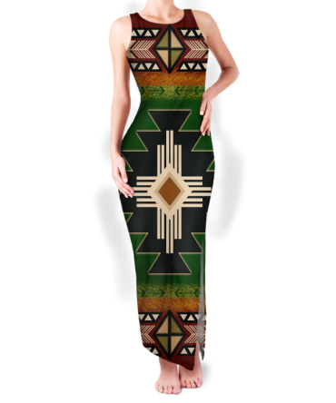 Pattern Native Round Neck Double Slit Sundress