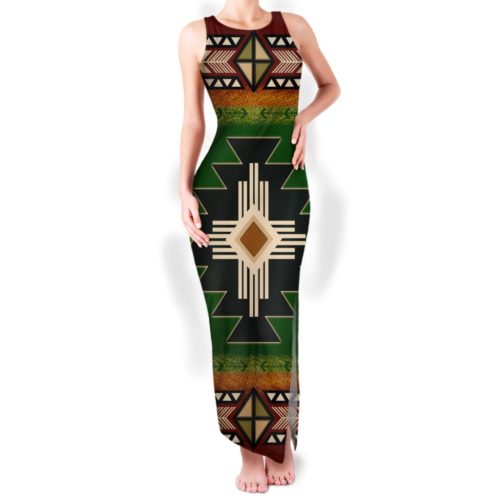Pattern Native Round Neck Double Slit Sundress