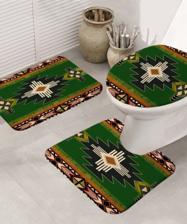 Southwest Green Symbol Native American Bathroom Mat 3 Pieces