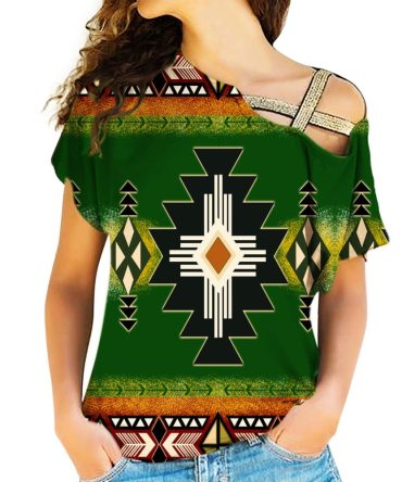 Southwest Green Symbol Native American Cross Shoulder Shirt