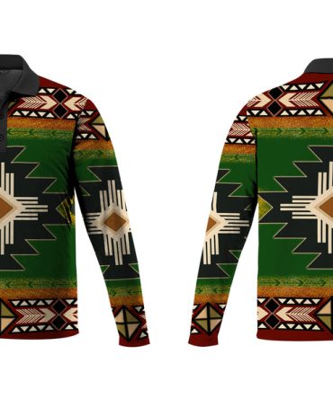 Southwest Green Symbol Native American Polo Long Sleeve