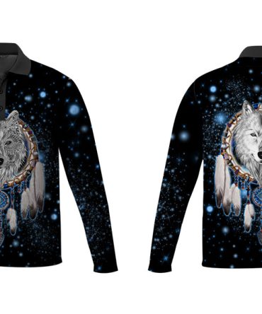 Galaxy Dreamcatcher Wolf 3D Native American Polo Long Sleeve