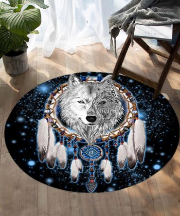 Galaxy Dreamcatcher Wolf 3D Native American Round Carpet