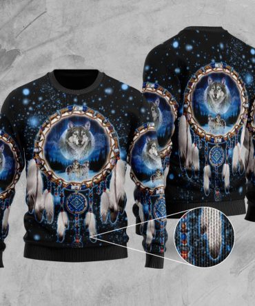 Galaxy Dreamcatcher Wolf 3D Native American Sweater