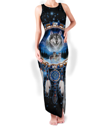 Pattern Native Round Neck Double Slit Sundress