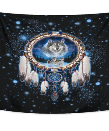 Galaxy Dreamcatcher Wolf 3D Native American Tapestry