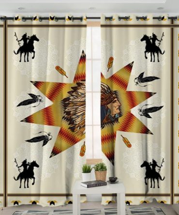 Tribe Chief & Warriors Native American Living Room Curtain