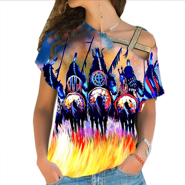 5 Warriors Native American Cross Shoulder Shirt - Image 2