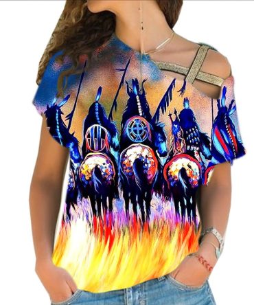 5 Warriors Native American Cross Shoulder Shirt