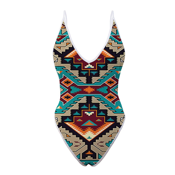 Native American Culture Design Women?s One Piece High Cut Swimsuit - Image 2