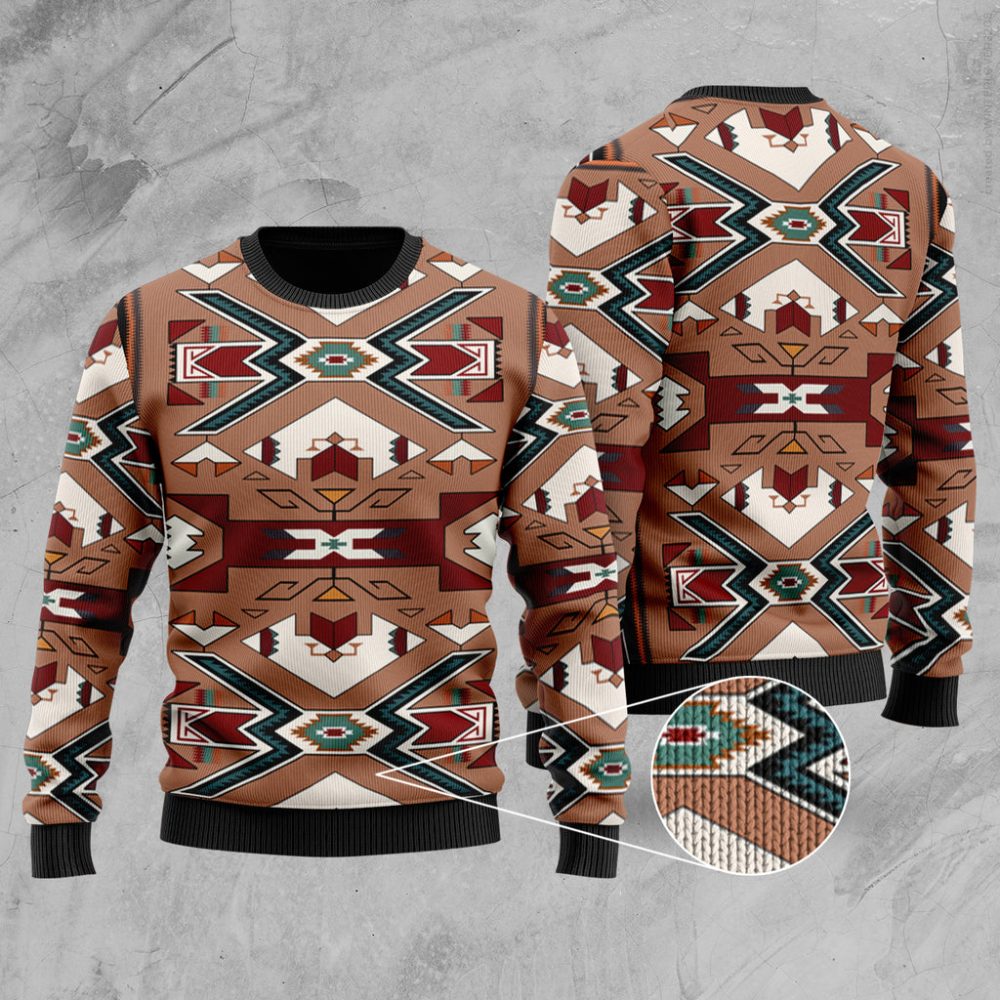 Orange Geometric Native American Sweater