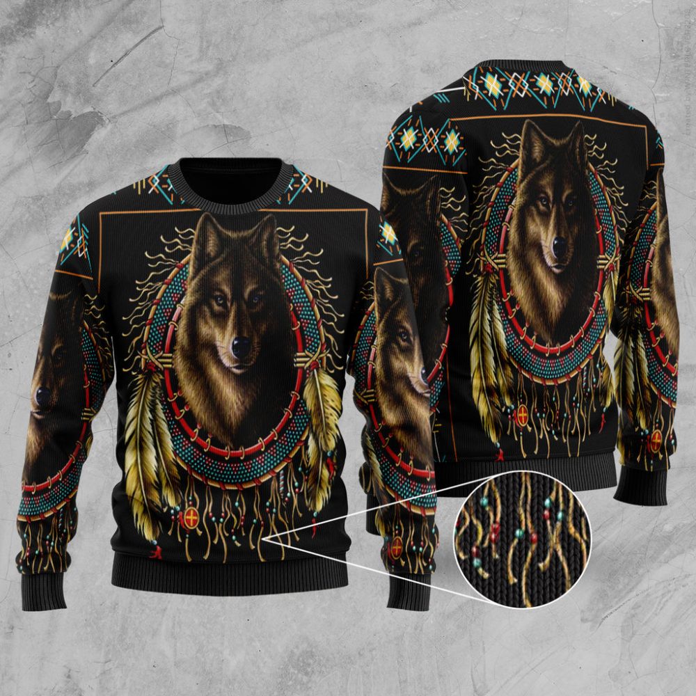 Wolf Warrior Dreamcatcher Native American Sweater