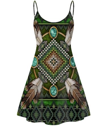 Naumaddic Arts Green Native American Strings Dress