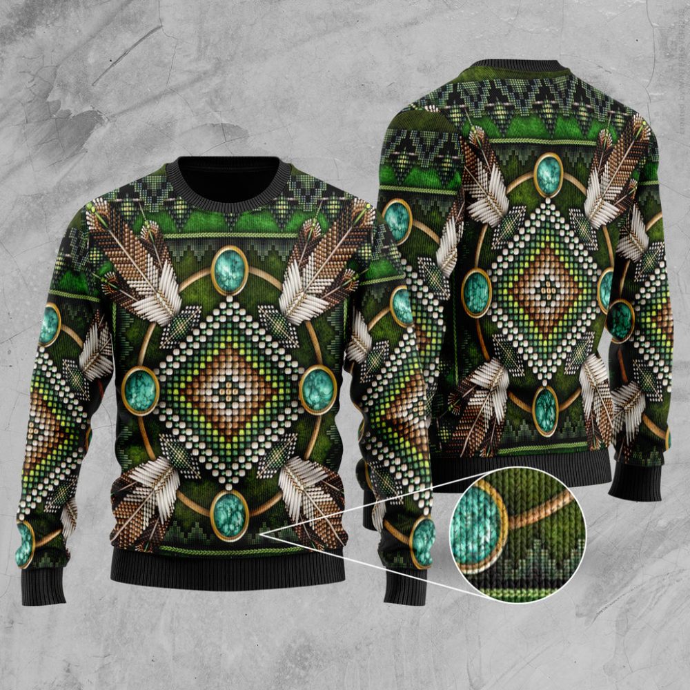 Naumaddic Arts Green Native American Sweater