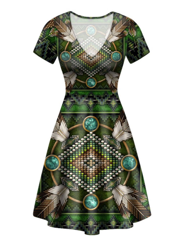 Naumaddic Arts Green Neck Dress