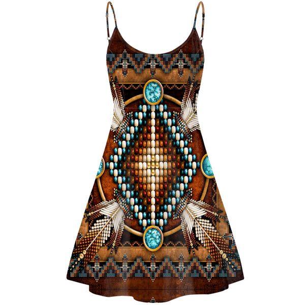 Mandala Brown Native American Strings Dress - Image 2