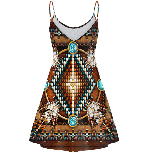 Mandala Brown Native American Strings Dress - Image 3