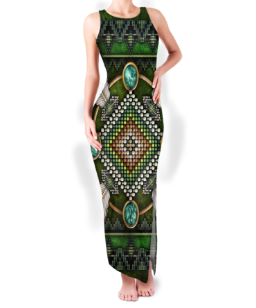 Pattern Native Round Neck Double Slit Sundress