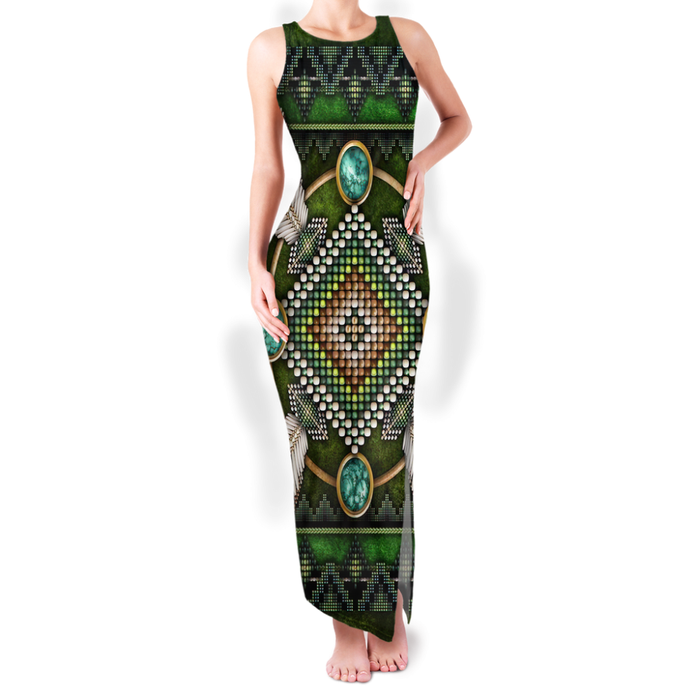 Pattern Native Round Neck Double Slit Sundress