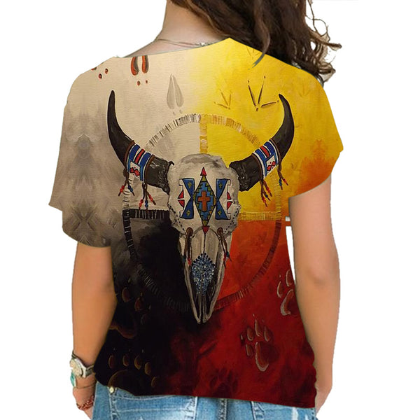 Bison Medicine Wheels Native American Cross Shoulder Shirt - Image 2