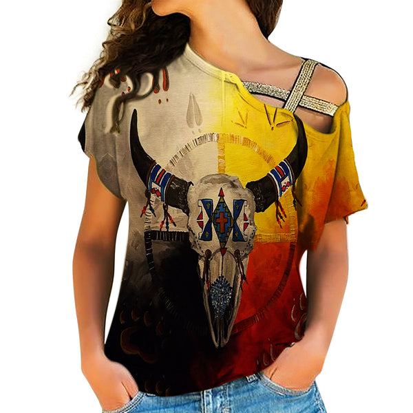 Bison Medicine Wheels Native American Cross Shoulder Shirt - Image 3