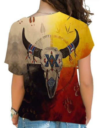 Bison Medicine Wheels Native American Cross Shoulder Shirt