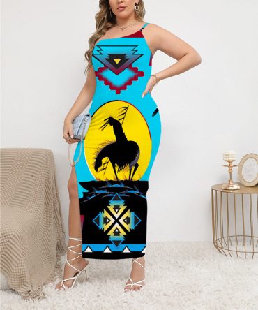 Trail Of Tear Native Arts Oblique-Shoulder Exposure Dress With Side Split