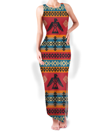 Pattern Native Round Neck Double Slit Sundress