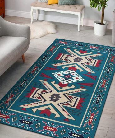 Blue Pink Pattern Native American Area Rug