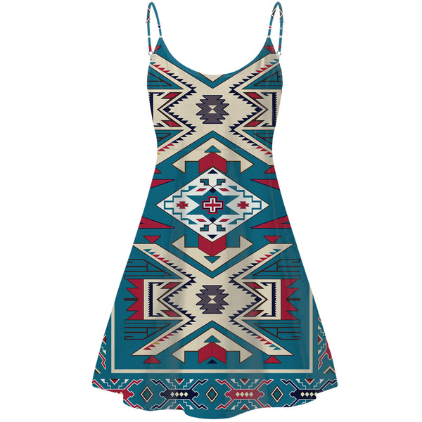 Blue Pink Pattern Native American Strings Dress - Image 2