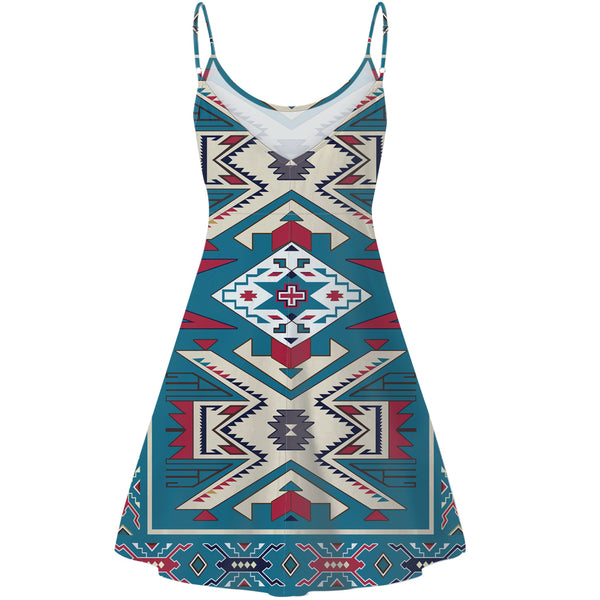 Blue Pink Pattern Native American Strings Dress - Image 3