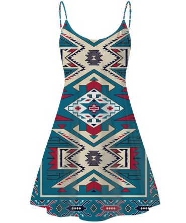 Blue Pink Pattern Native American Strings Dress