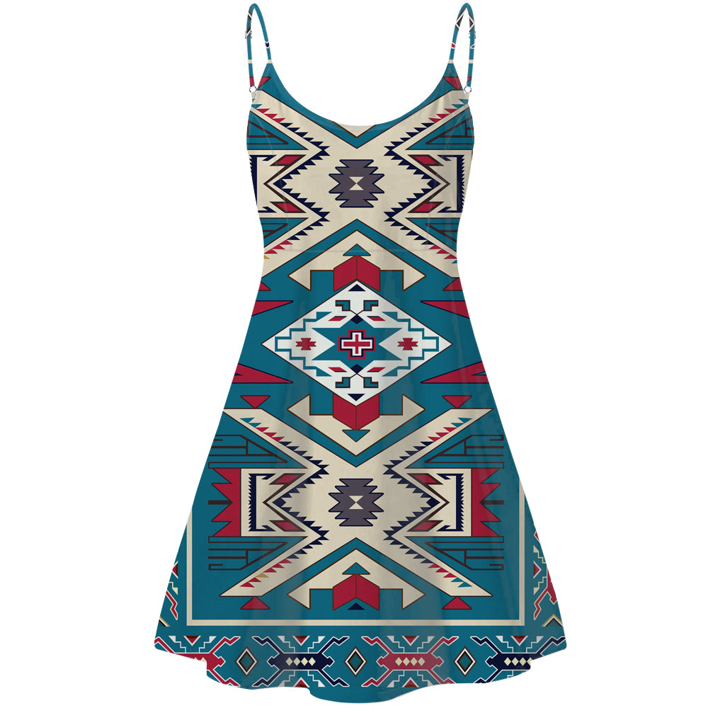 Blue Pink Pattern Native American Strings Dress