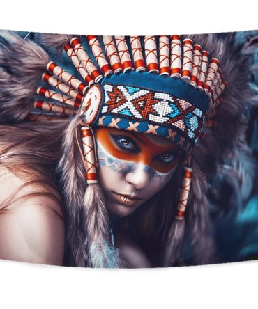 3D Native Girl Native American Tapestry