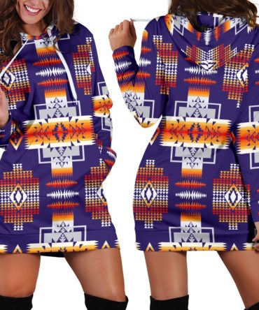 Purple Pattern Native American Hoodie Dress