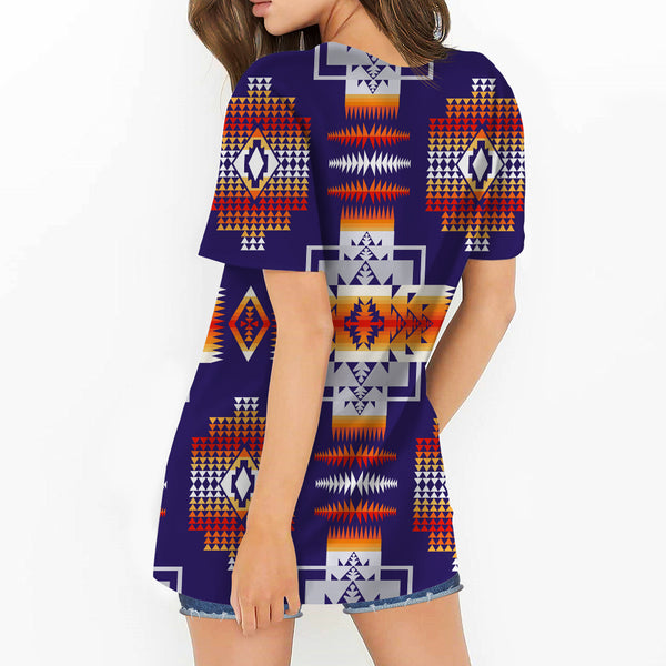 Purple Pattern Native American Round Neck Hollow Out Tshirt - Image 3