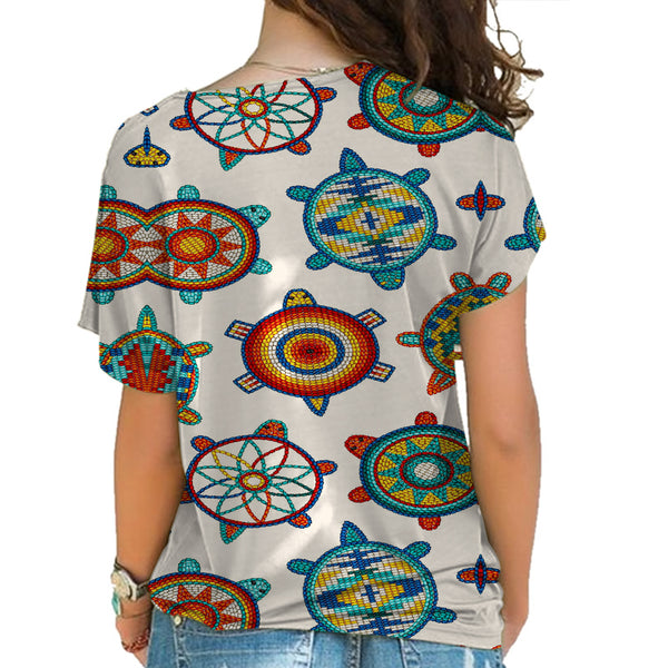 Mini Turtle Cream Native American Cross Shoulder Shirt - Image 3