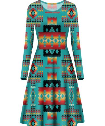 Blue Native Pattern Native Long Sleeve Dress