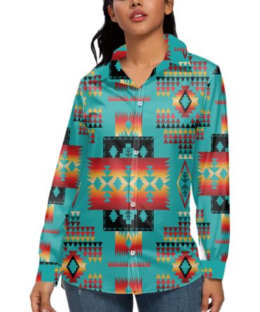 Blue Native Tribes Pattern 3D Long Sleeve Blouse