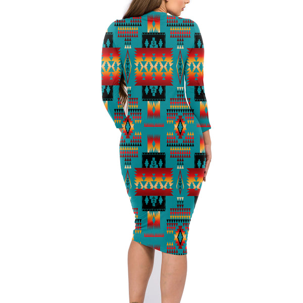 Blue Native Tribes Pattern Native American Body Dress - Image 3