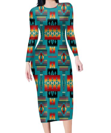 Blue Native Tribes Pattern Native American Body Dress