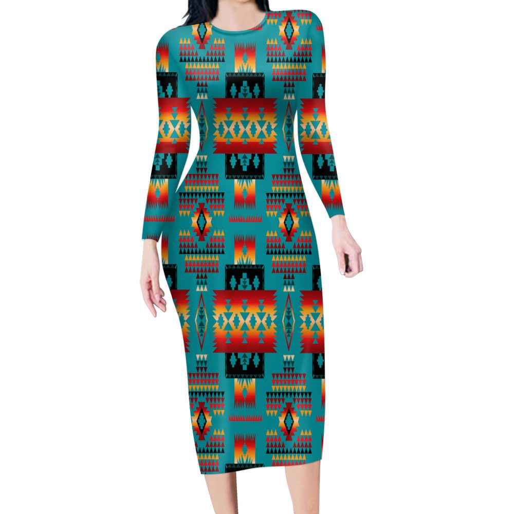 Blue Native Tribes Pattern Native American Body Dress